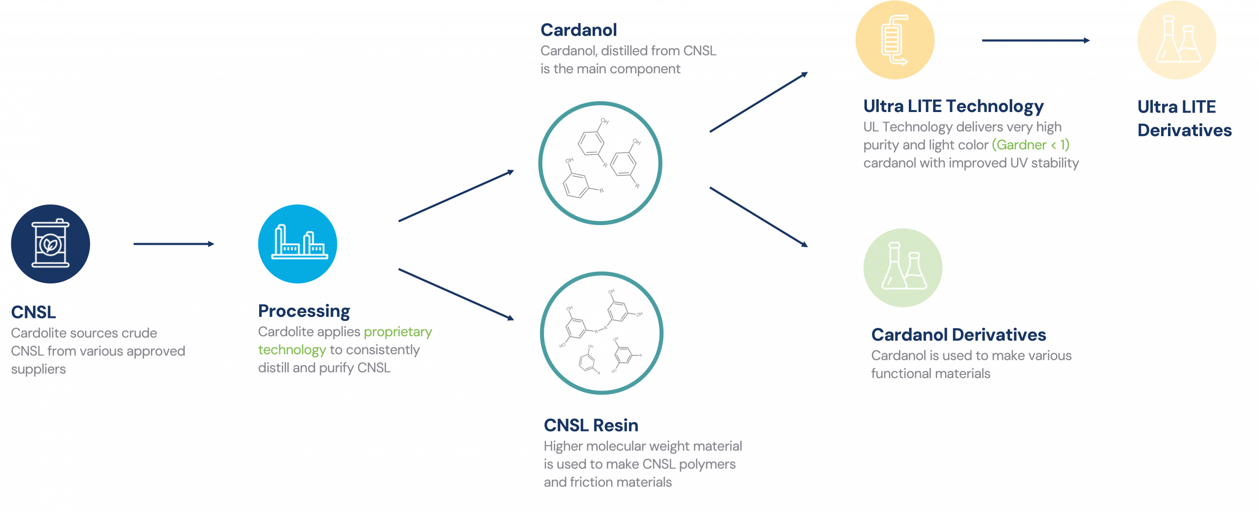 CNSL processing diagram for Ultra LITE Derivatives.